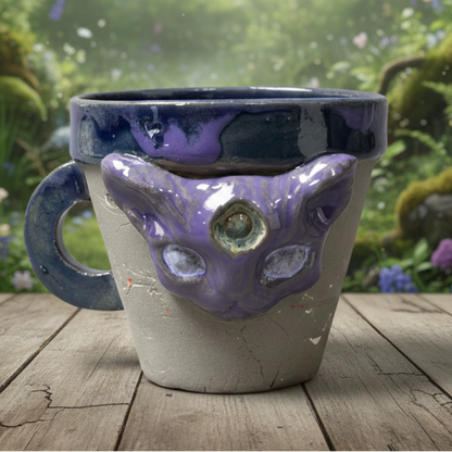 Wicca Cat Ceramic Coffee Cup – Third Eye Familiar, Ø7.5×6.5 cm by Red Raven Pottery