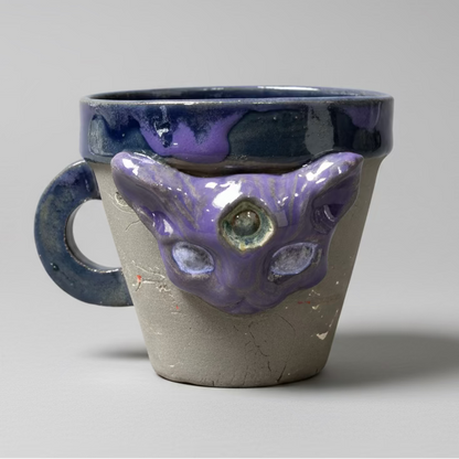 Wicca Cat Ceramic Coffee Cup – Third Eye Familiar, Ø7.5×6.5 cm by Red Raven Pottery