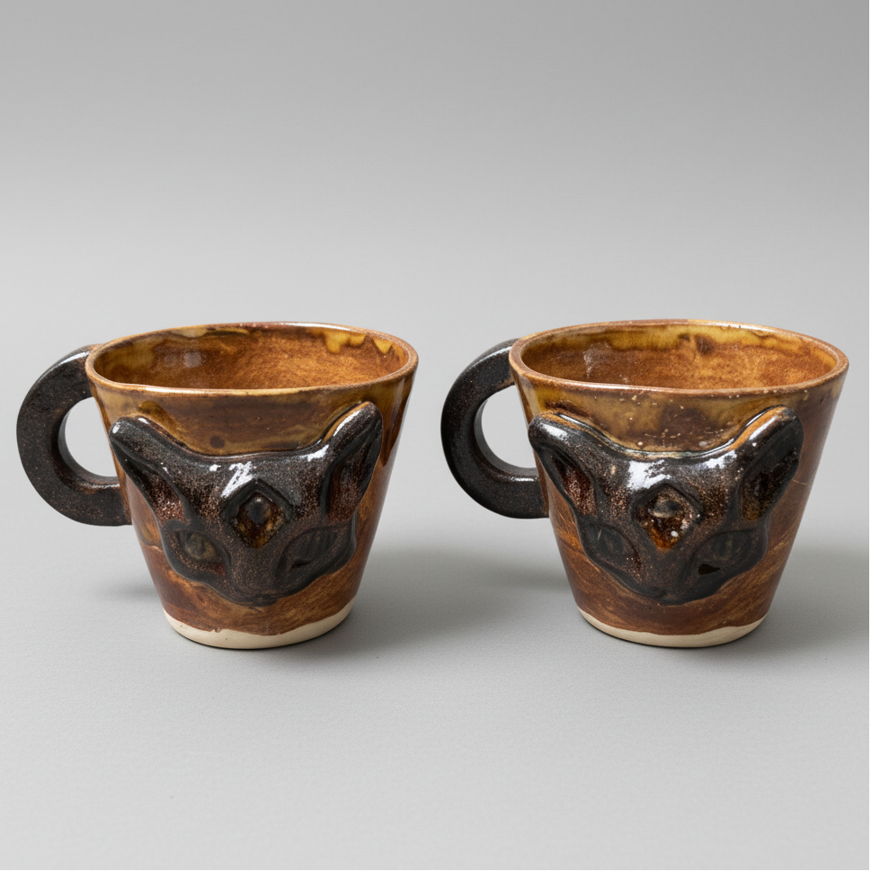 Wicca Cat Ceramic Espresso Cups – Third Eye Familiar Duo, Ø6.5×5.5 cm by Red Raven Pottery