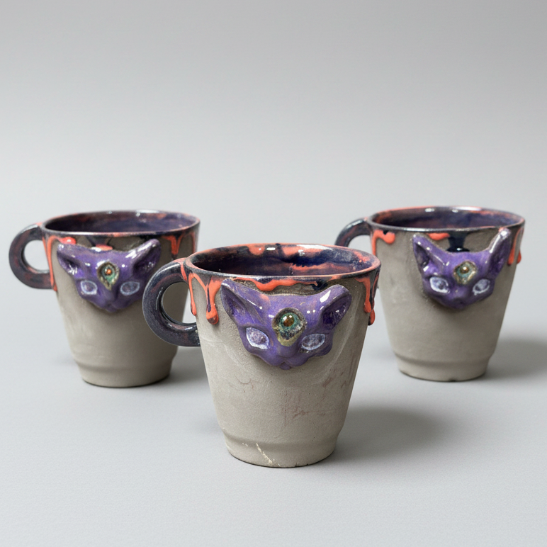Wicca Cat Ceramic Mug – Familiar Spirit Vessel, Ø8.5×8.5 cm by Red Raven Pottery