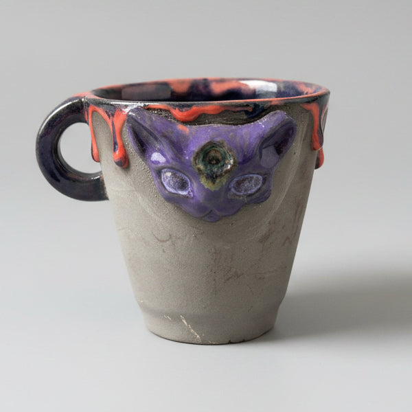 Wicca Cat Ceramic Mug – Familiar Spirit Vessel, Ø8.5×8.5 cm by Red Raven Pottery