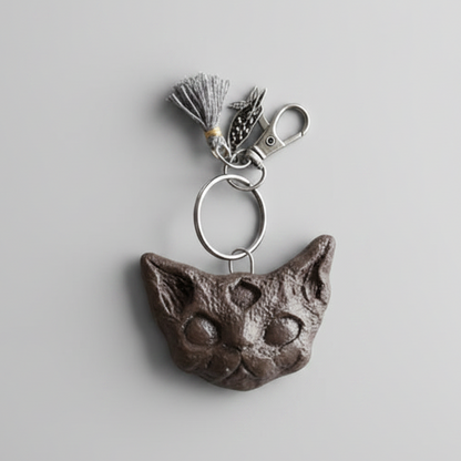 Wicca Cat Keychain – Familiar Spirit Ceramic Charm, 5.5×3.5 cm by Red Raven Pottery