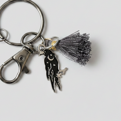 Wicca Cat Keychain – Familiar Spirit Ceramic Charm, 5.5×3.5 cm by Red Raven Pottery