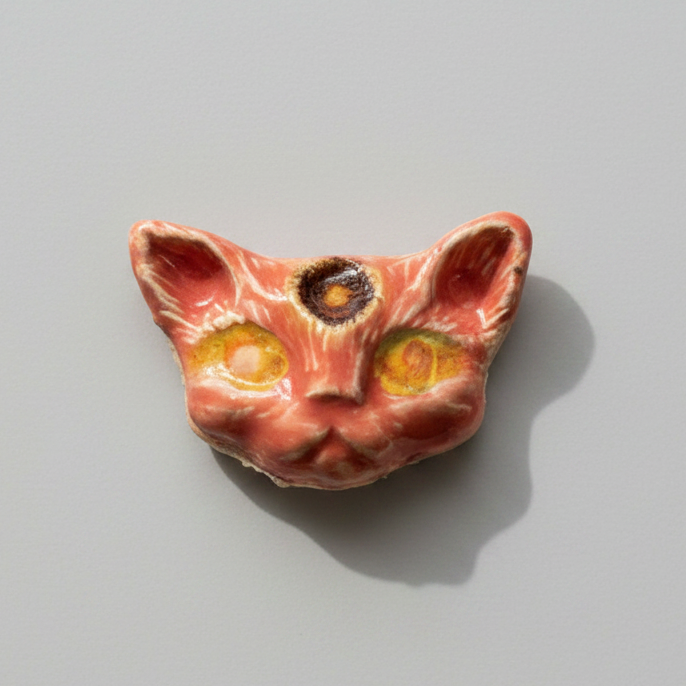 Wicca Cat Magnet – Familiar Spirit Ceramic Ornament, 5×4 cm by Red Raven Pottery