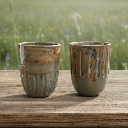 Wind-Worn Ceramic Mugs  – Sun-Exposed Companion Set, Ø8.5×11 cm by Red Raven Pottery