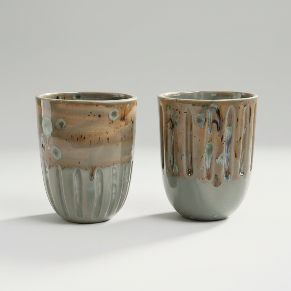 Wind-Worn Ceramic Mugs  – Sun-Exposed Companion Set, Ø8.5×11 cm by Red Raven Pottery