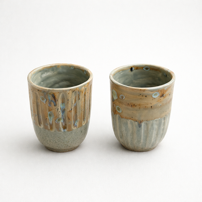 Wind-Worn Ceramic Mugs  – Sun-Exposed Companion Set, Ø8.5×11 cm by Red Raven Pottery
