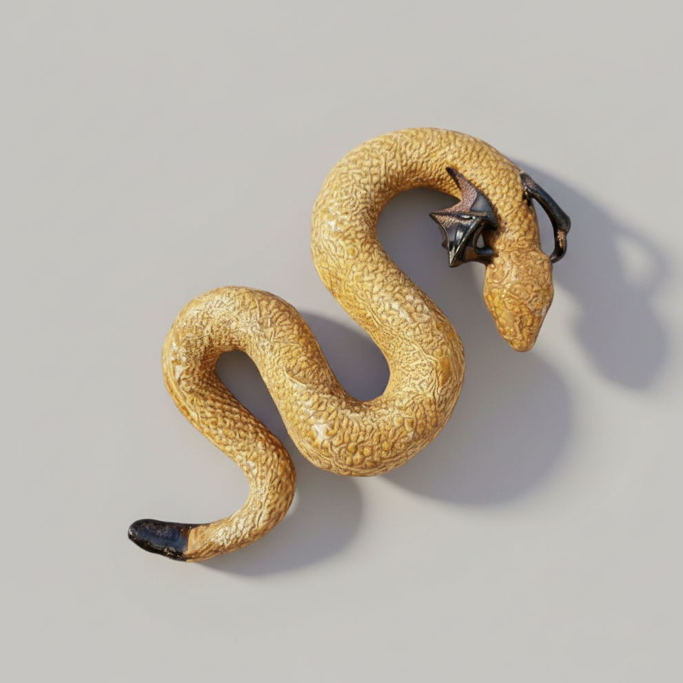 Winged Serpent Ceramic Wall Hanging – Myth & Fantasy Figurine, 19×10 cm by Red Raven Pottery