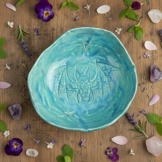 Wings & Crawlers Ceramic Bowl – Nocturnal Visitors Relief, Ø16 × 5 cm by Red Raven Pottery
