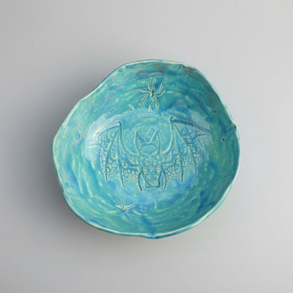 Wings & Crawlers Ceramic Bowl – Nocturnal Visitors Relief, Ø16 × 5 cm by Red Raven Pottery