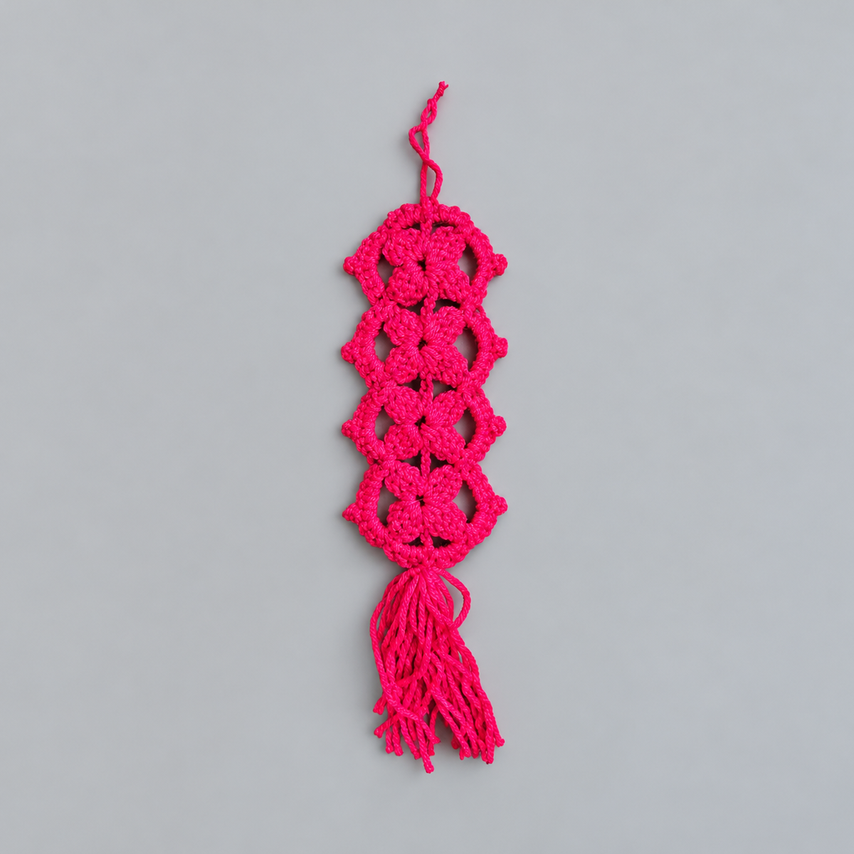 Winter Bloom Handmade Crochet Bag Hanging – Floral Openwork Accessory, Approx. 25 × 8 cm by Hook & Hex