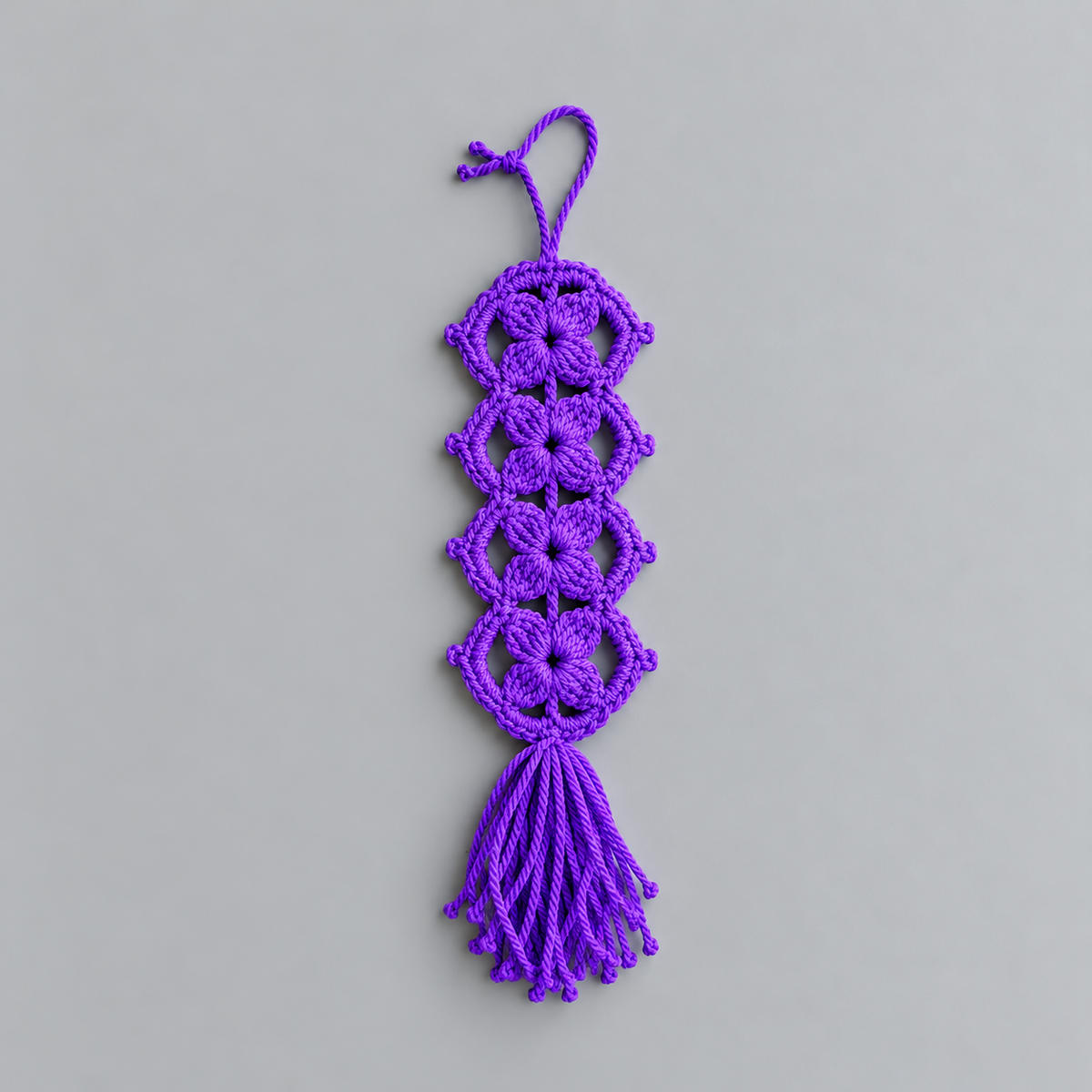Winter Bloom Handmade Crochet Bag Hanging – Floral Openwork Accessory, Approx. 25 × 8 cm by Hook & Hex