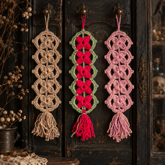 Winter Bloom Handmade Crochet Cabinet Hanging – Floral Openwork Decoration, Approx. 30 × 9.5 cm by Hook & Hex