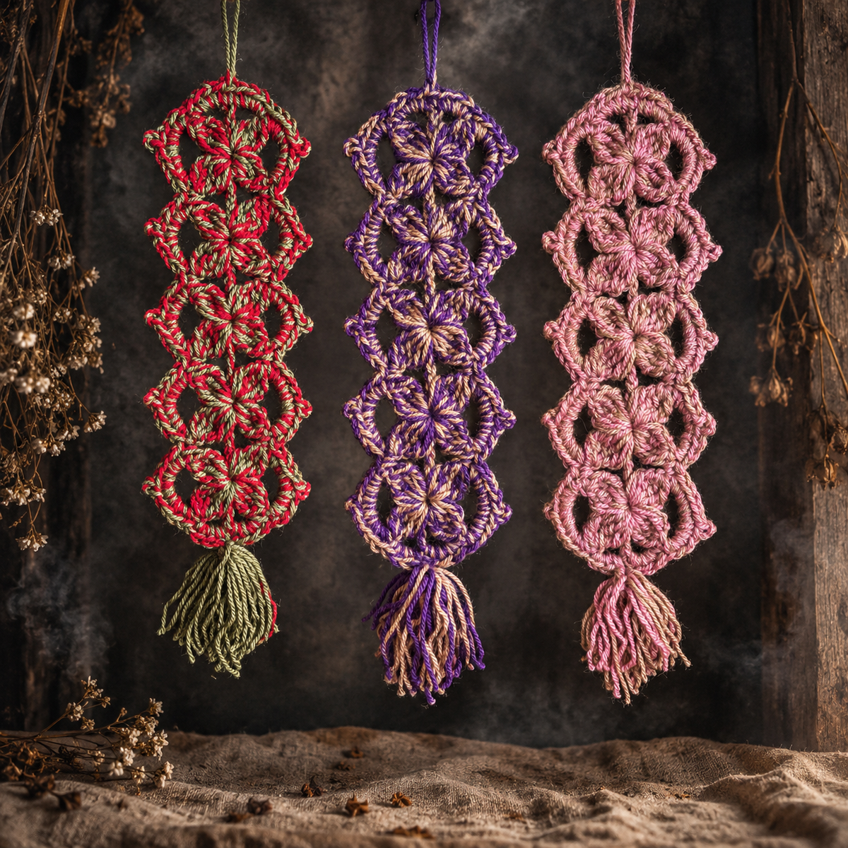 Winter Bloom Handmade Crochet Wall Hanging – Floral Openwork Décor, Approx. 35 × 10.5 cm by Hook & Hex