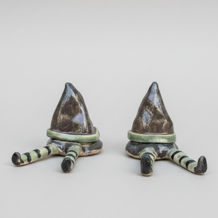 Witch Beneath the Hat Ceramic Figurine – Shelfside Sorcery, 10 × 5 × 6 cm / 9 × 5 × 5.5 cm by Red Raven Pottery
