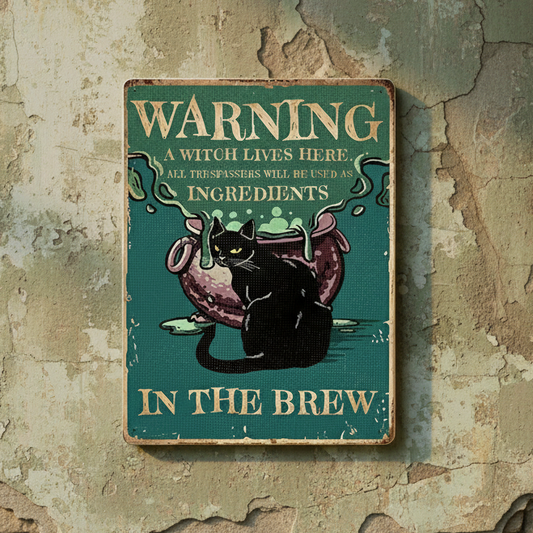 Witch Lives Here Metal Sign – Warning for Trespassers Wall Art, 20×30 cm