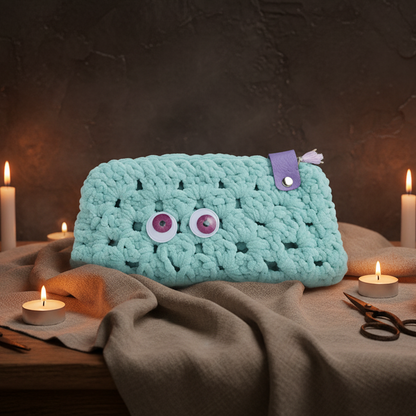 Witchy Wobble Crochet Pouch – Spooky Pen Organizer, 22 × 10 cm by Hook & Hex