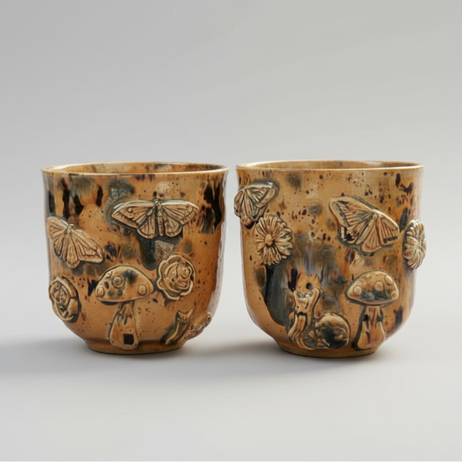 Woodland Life Ceramic Planter – Living Forest in Clay, Ø8×8.5 cm by Red Raven Pottery