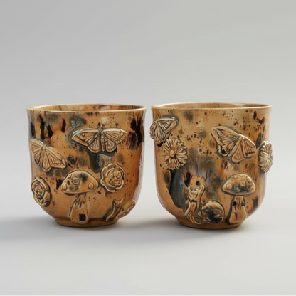 Woodland Life Ceramic Planter – Living Forest in Clay, Ø8×8.5 cm by Red Raven Pottery