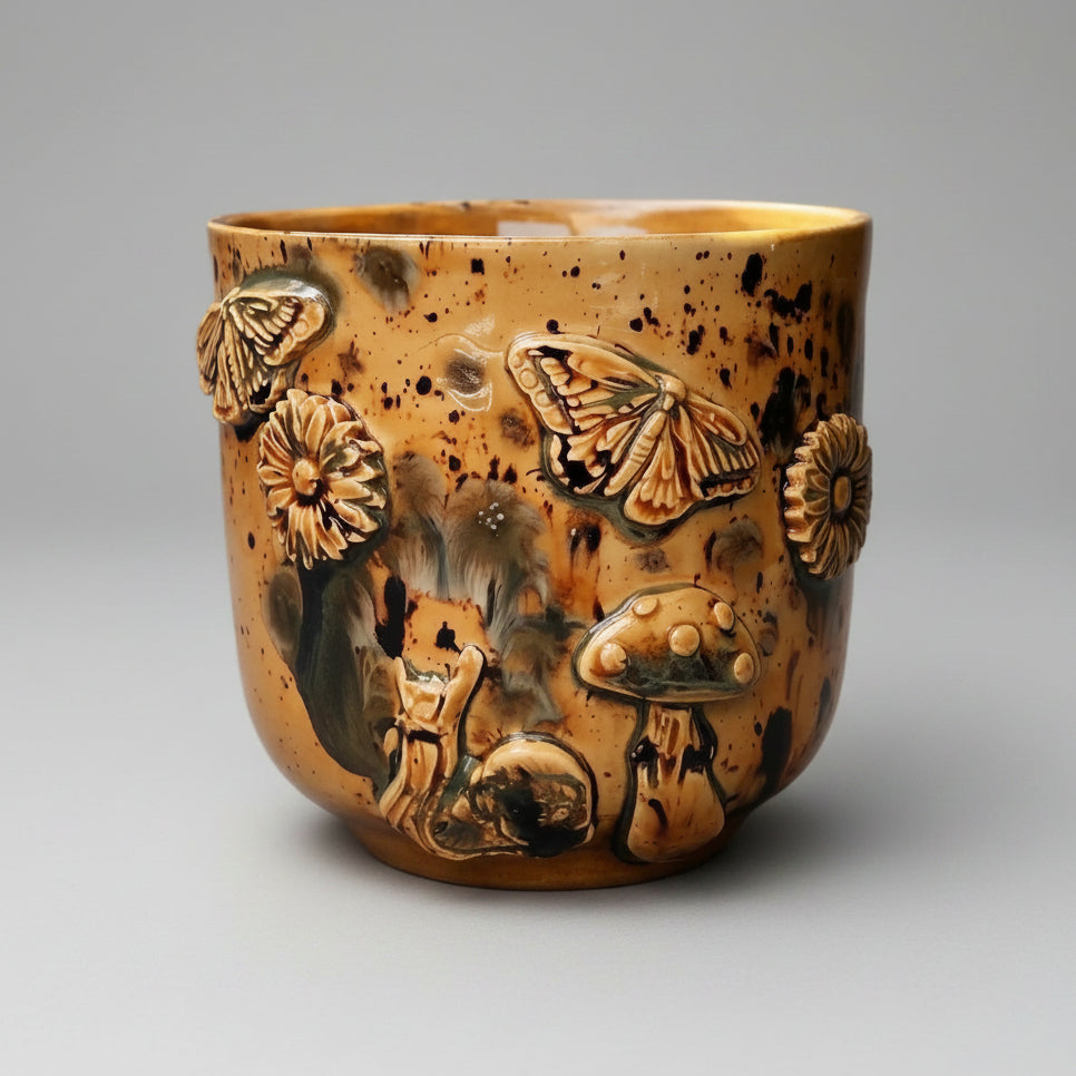 Woodland Life Ceramic Planter – Living Forest in Clay, Ø8×8.5 cm by Red Raven Pottery