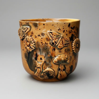 Woodland Life Ceramic Planter – Living Forest in Clay, Ø8×8.5 cm by Red Raven Pottery