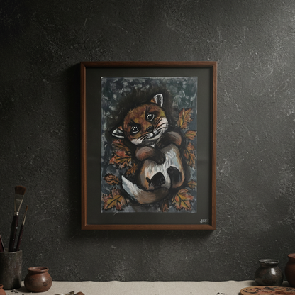 Woodland Spirit Original Acrylic Painting – Fox Wall Art, 37×30 cm by Hook & Hex