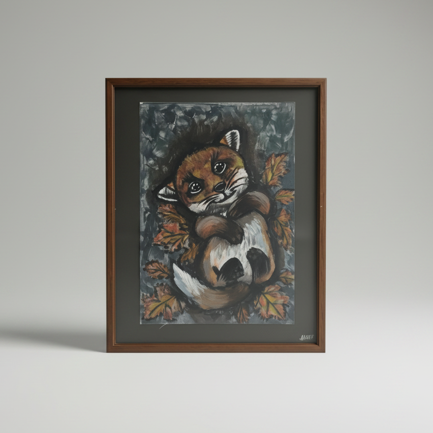 Woodland Spirit Original Acrylic Painting – Fox Wall Art, 37×30 cm by Hook & Hex