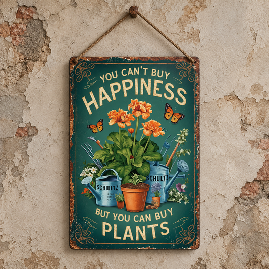 You Can't Buy Happiness Wooden Sign – Plant Lover Wall Art, 15 × 20 cm vintage wall sign
