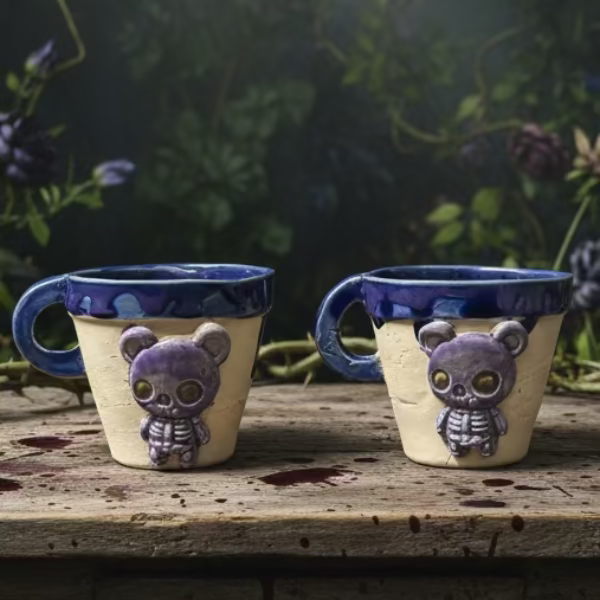 Zombear Ceramic Coffee Cup – Undead Companion Vessel, Ø7.5×6.5 cm by Red Raven Pottery