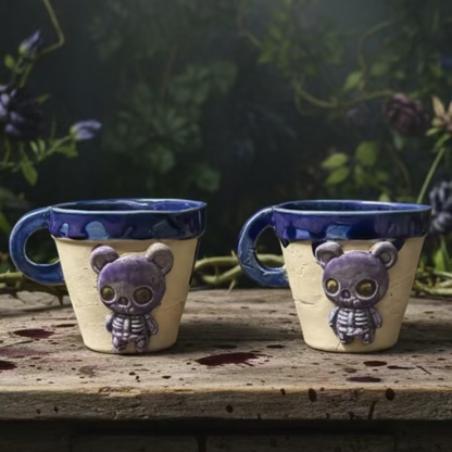 Zombear Ceramic Coffee Cup – Undead Companion Vessel, Ø7.5×6.5 cm by Red Raven Pottery