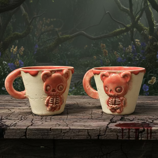 Zombear Ceramic Espresso Cups – Half Bear, Half Something Else Duo, Ø6.5×5.5 cm by Red Raven Pottery