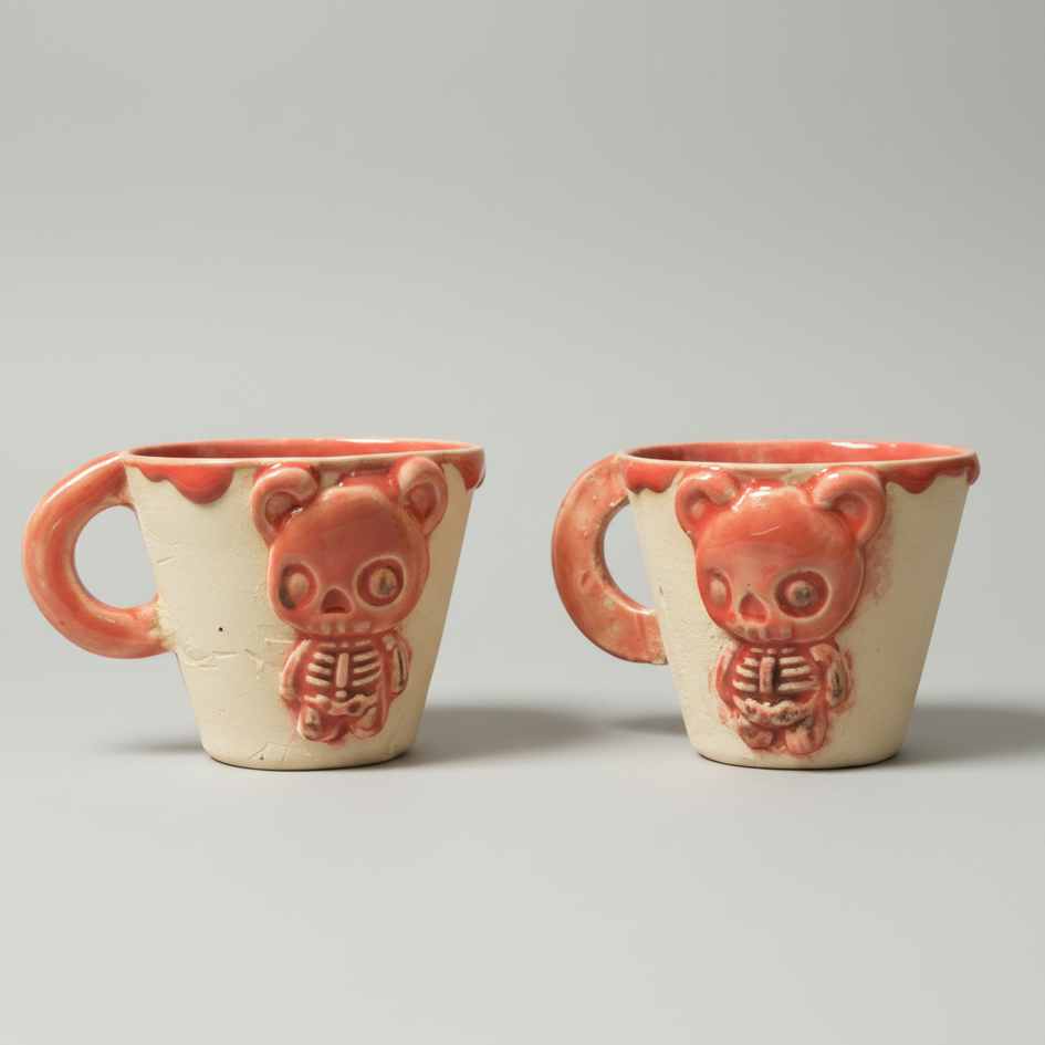 Zombear Ceramic Espresso Cups – Half Bear, Half Something Else Duo, Ø6.5×5.5 cm by Red Raven Pottery