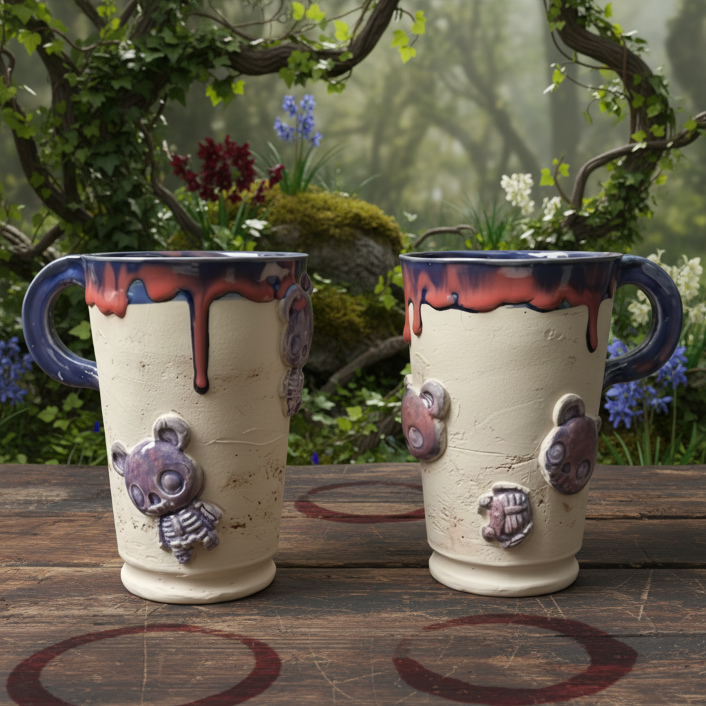 Zombear Ceramic Tumbler – Holding Together or Coming Apart, Ø8×12 cm by Red Raven Pottery