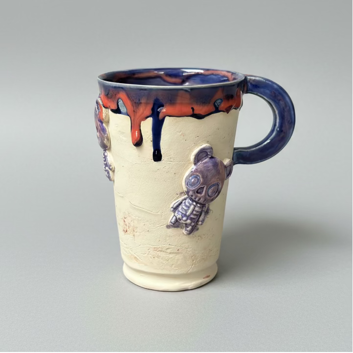 Zombear Ceramic Tumbler – Holding Together, Ø8×12 cm by Red Raven Pottery