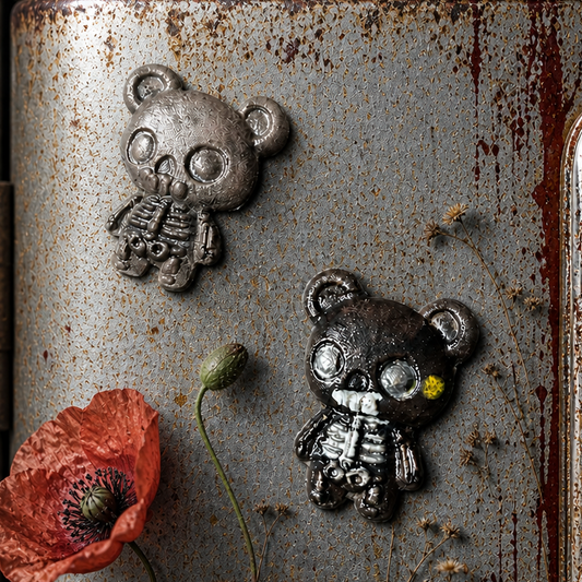 Zombear Fridge Magnet – Undead Bear Ceramic Ornament, 4.5×3.5 cm by Red Raven Pottery