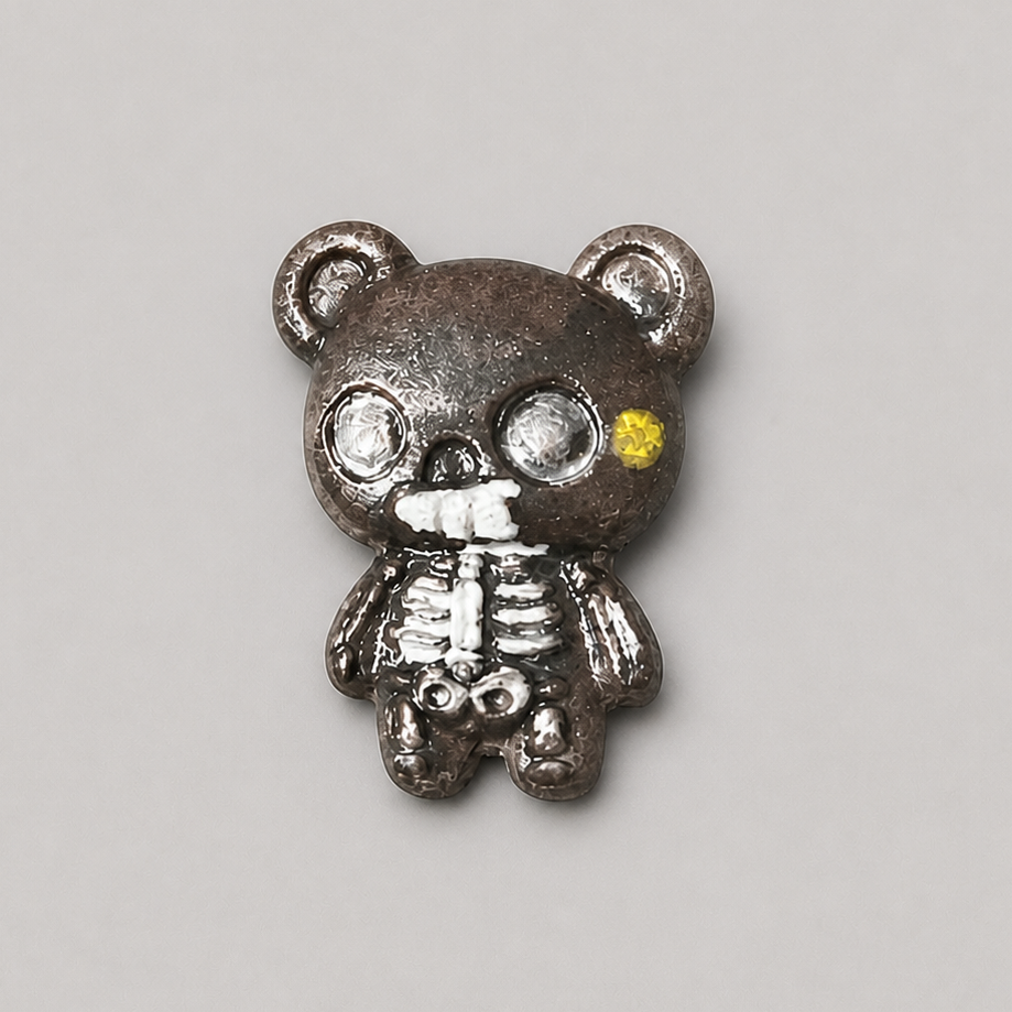 Zombear Fridge Magnet – Undead Bear Ceramic Ornament, 4.5×3.5 cm by Red Raven Pottery