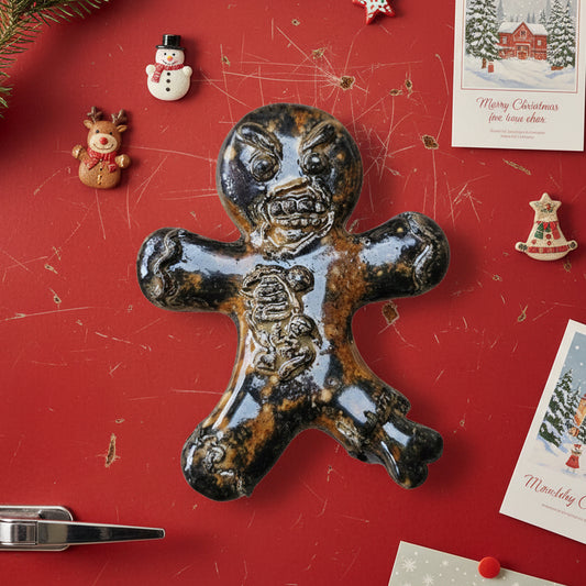 Zombie Gingerbread Man Magnet  - Undead Cookie Ornament 7 x 7.5 cm by Red Raven Pottery