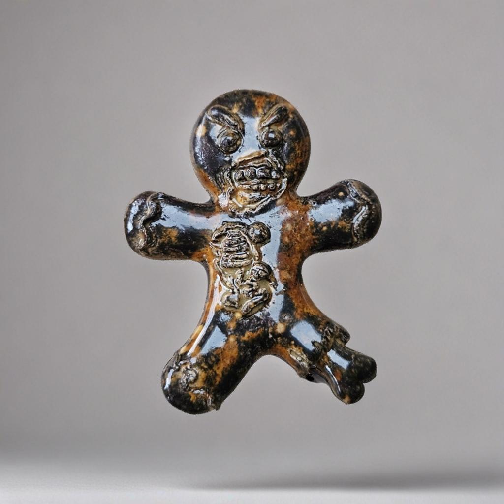 Zombie Gingerbread Man Magnet  - Undead Cookie Ornament 7 x 7.5 cm by Red Raven Pottery