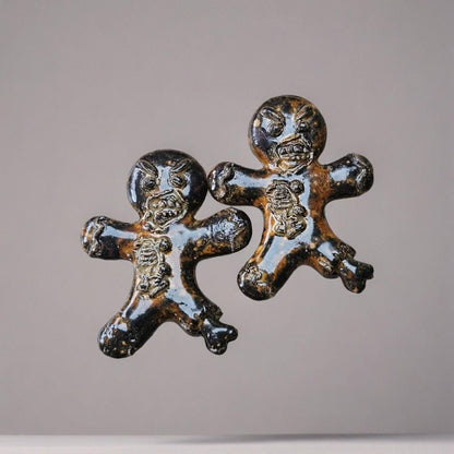 Zombie Gingerbread Man Magnet  - Undead Cookie Ornament 7 x 7.5 cm by Red Raven Pottery